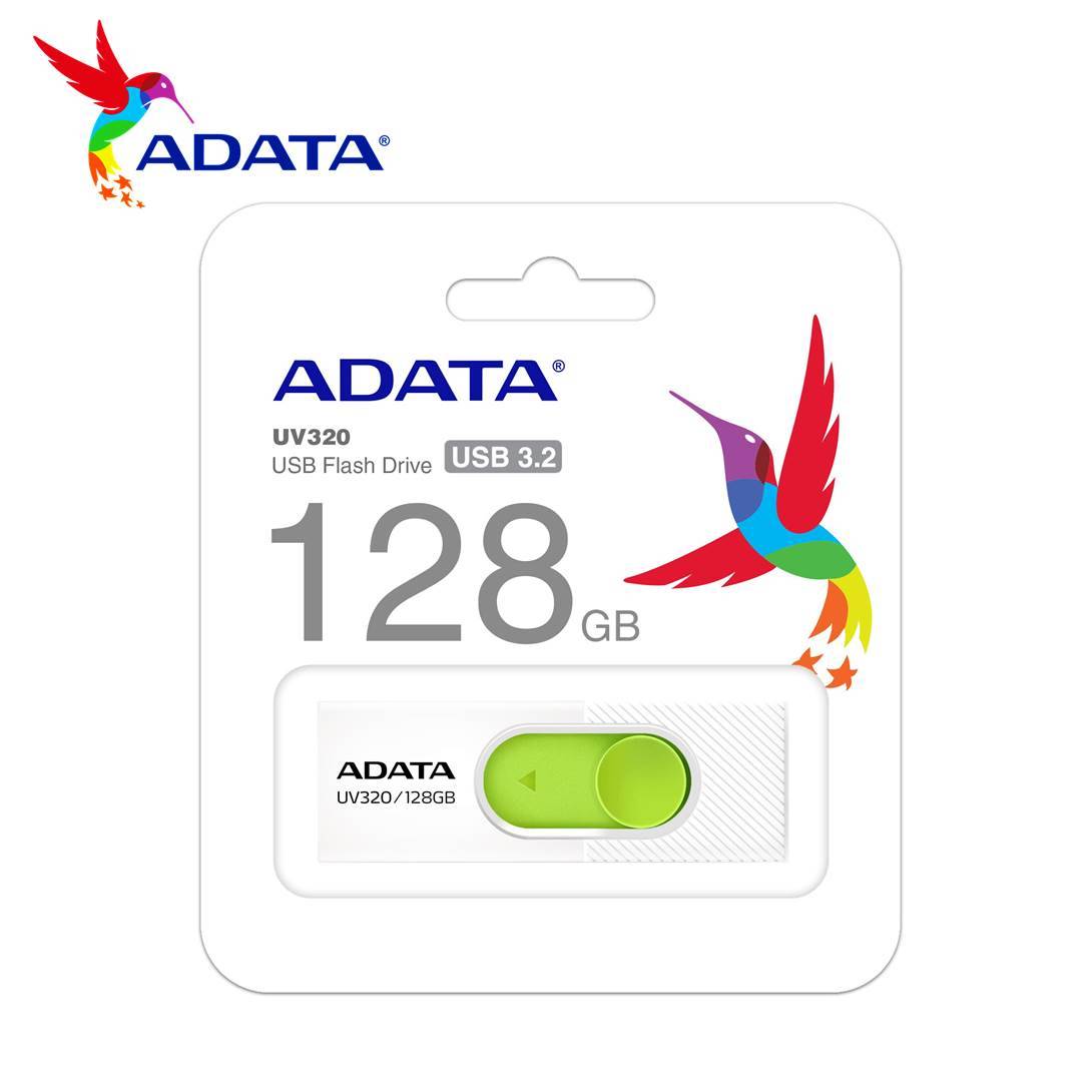 Clé USB ADATA UV320 - 64 Go - USB 3.1 - Blanc/vert - Format Coulissant
