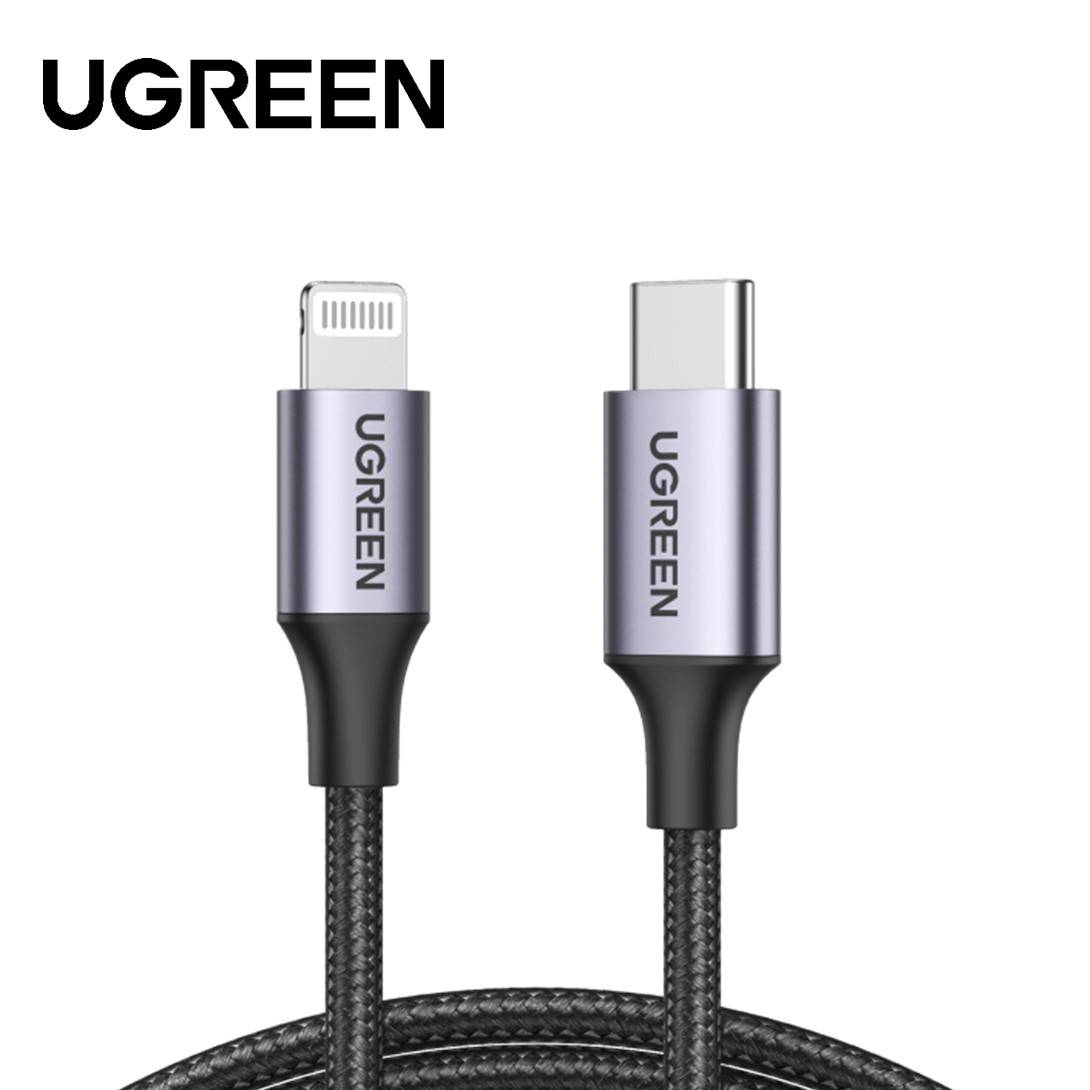 UGREEN USBC TO LIGHTNING M/M CABLE ALUMINUM SHELL BRAIDED 60W 1M (BLACK)