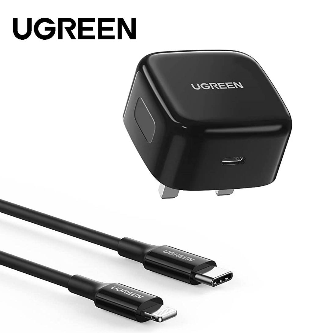 UGREEN POWER ADAPTER PD FAST CHARGER UK + USBC TO LIGHTNING CABLE 1M