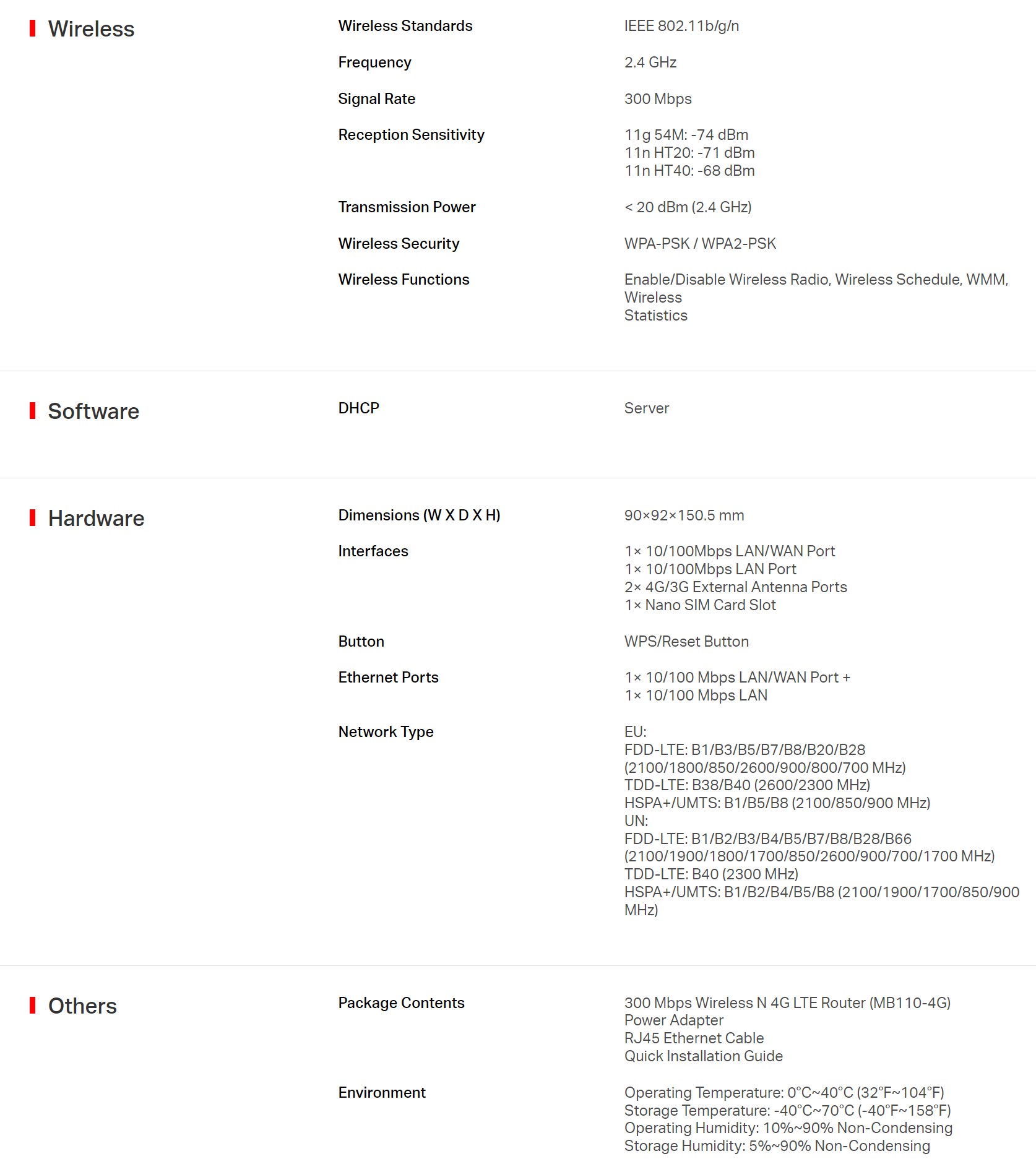MERCUSYS MB1104G 300MBPS WIRELESS N 4G LTE ROUTER