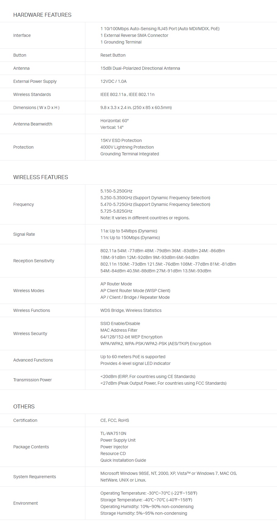 TPLINK SMB OUTDOOR 5GHZ 150MBPS HIGH POWER WIRELESS ACCESS POINT