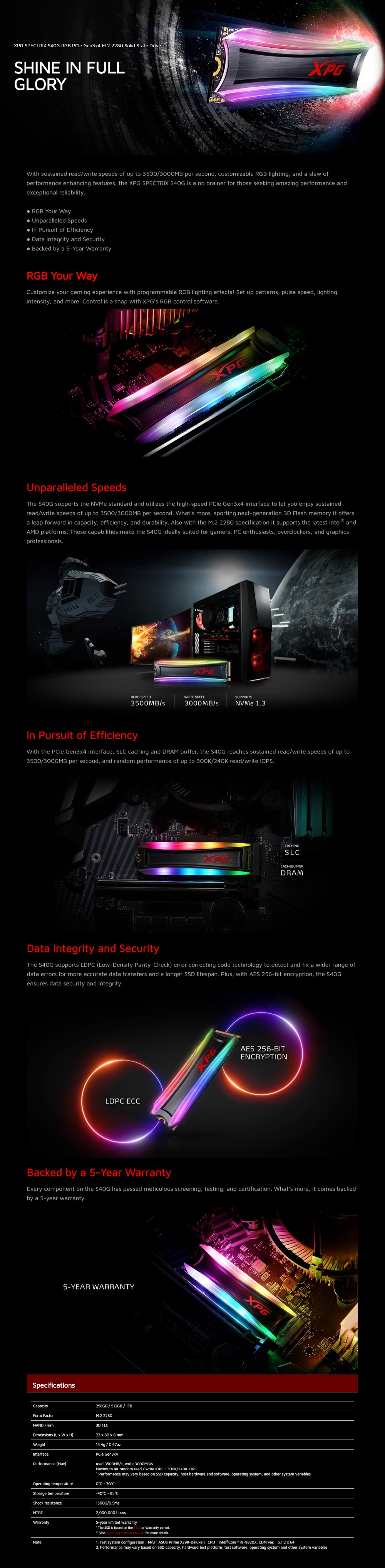 Adata Ssd Spectrix S40g Rgb 1tb Xpg Gaming