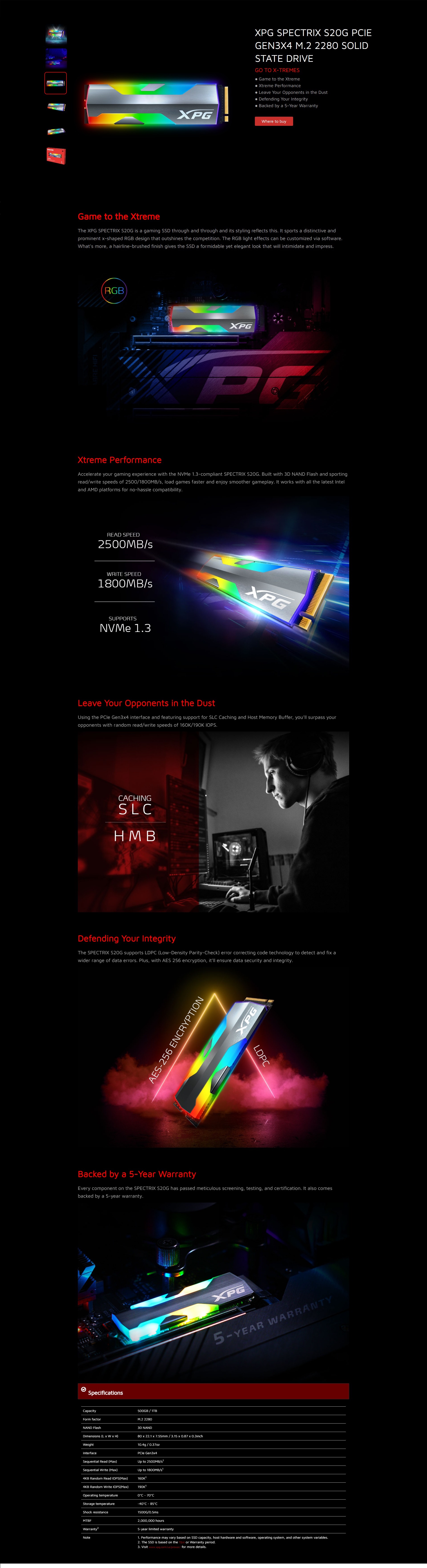 Adata Ssd Spectrix Sg 500gb Rgb Xpg Gaming